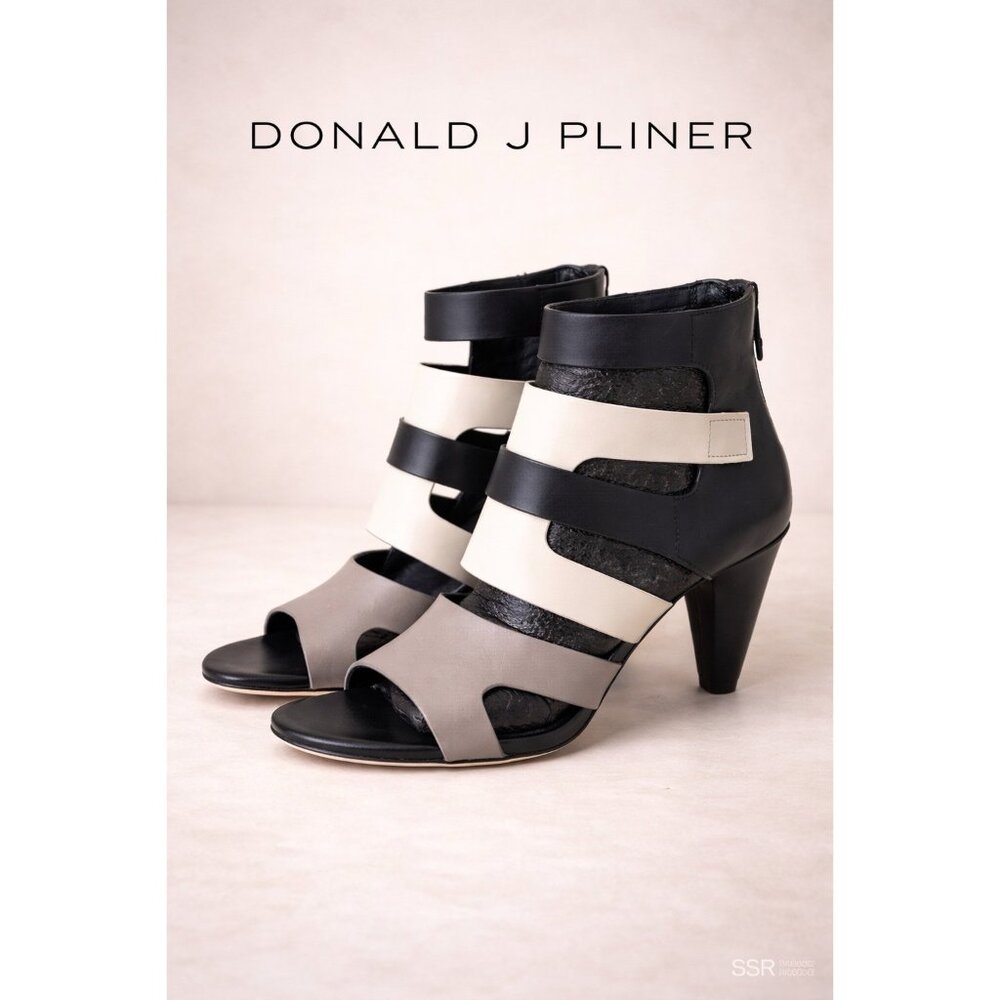 Donald J. Pliner Paula Strappy Gladiator Sandals Black White Grey Leather Heel